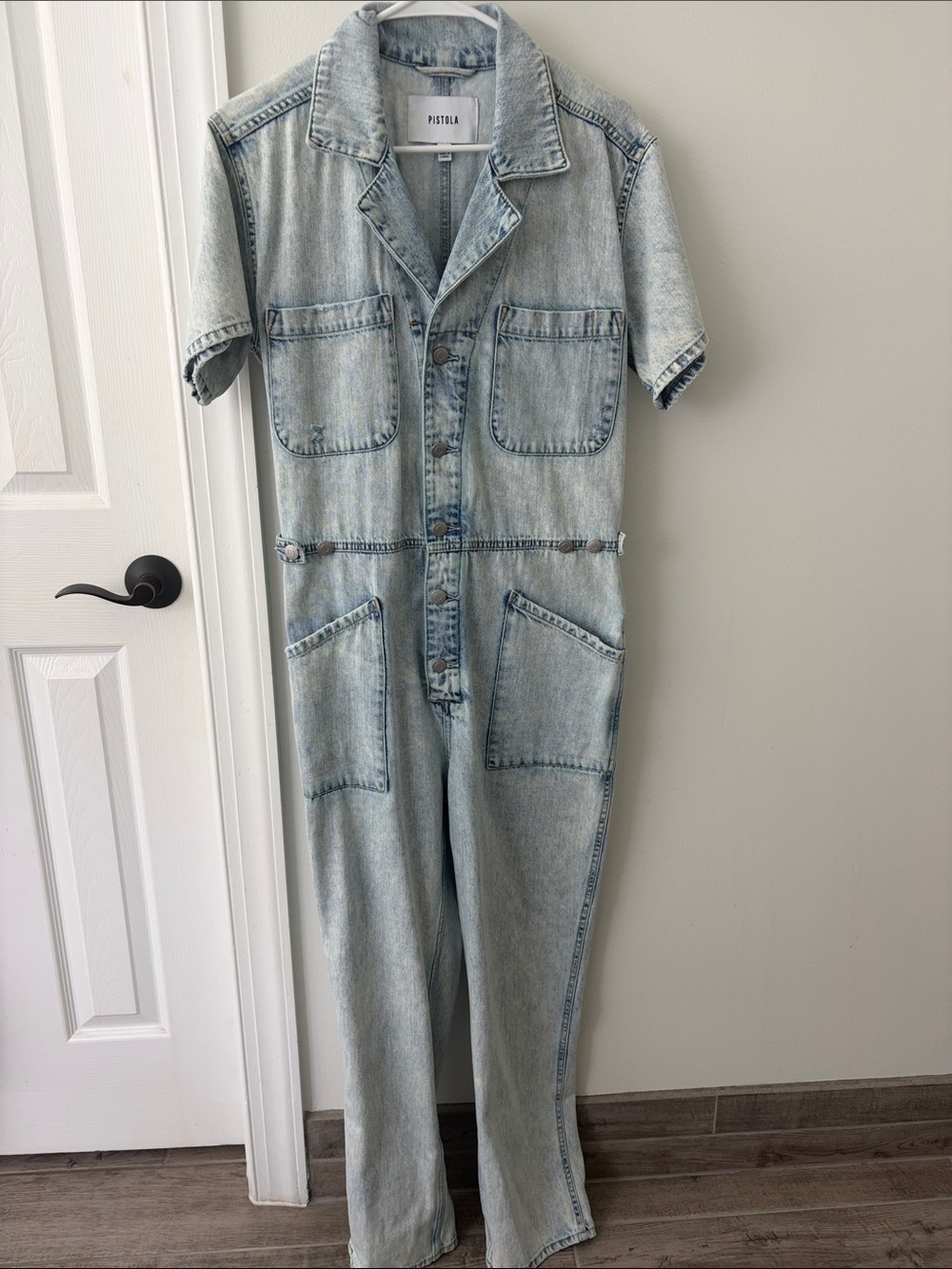 pistola Light Blue Denim Short-Sleeve Jumpsuit